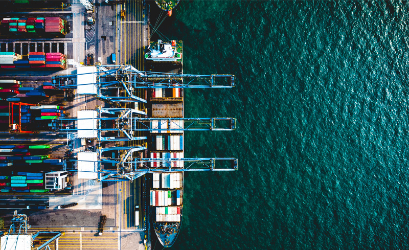 Drone view container ship at deep sea port