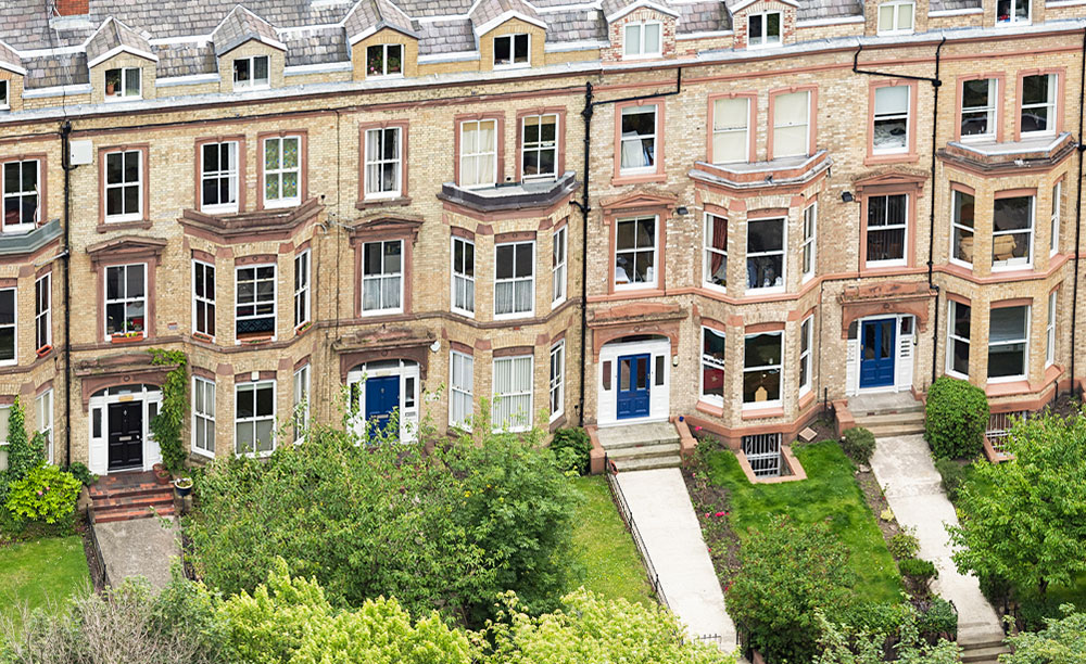 Aerial view of terraced houses