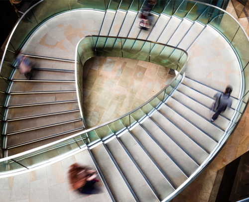Urban people futuristic modern spiral staircase