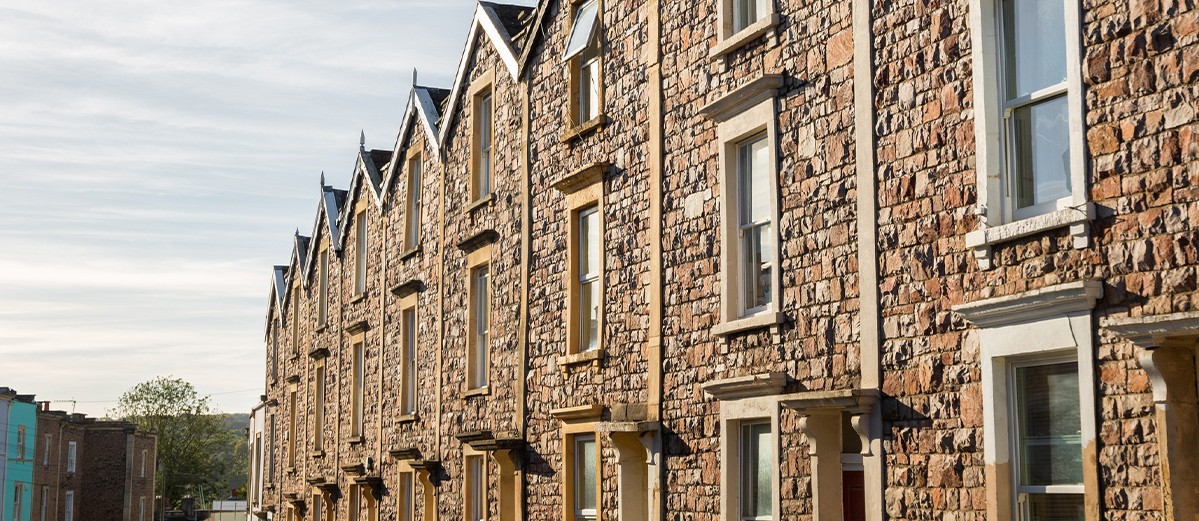 Stone terraced houses in Clifton, Bristol, England