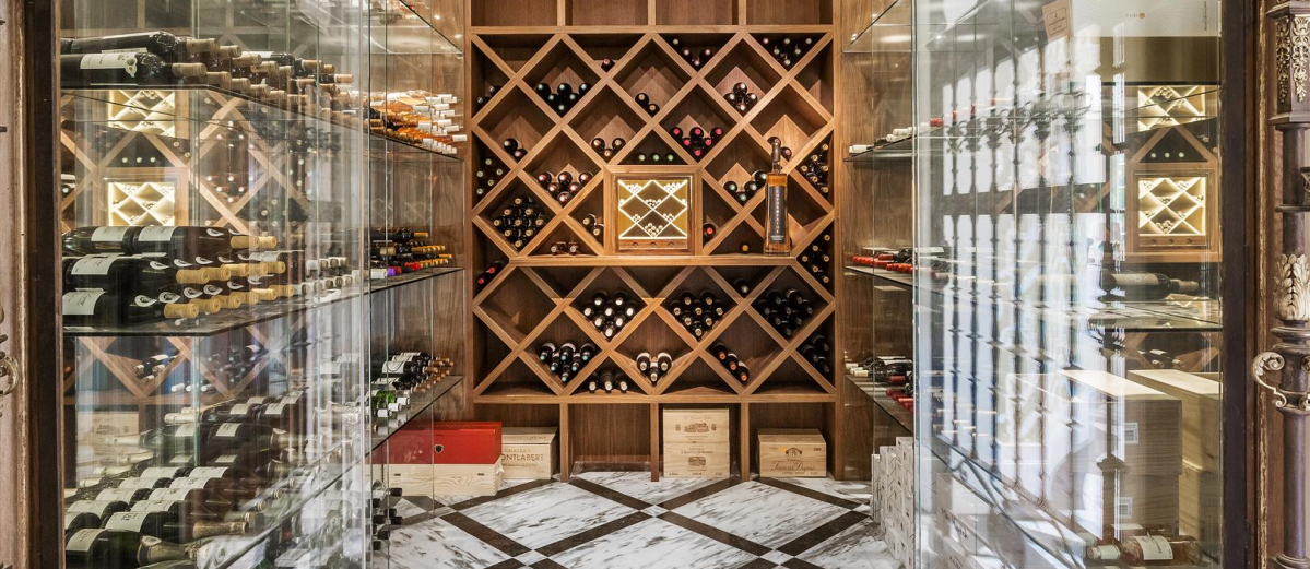 Photo of the interior of a luxury wine cellar