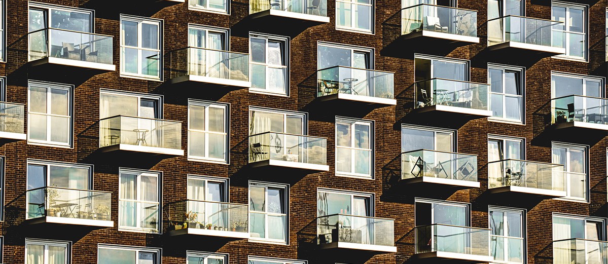 Block of apartments windows