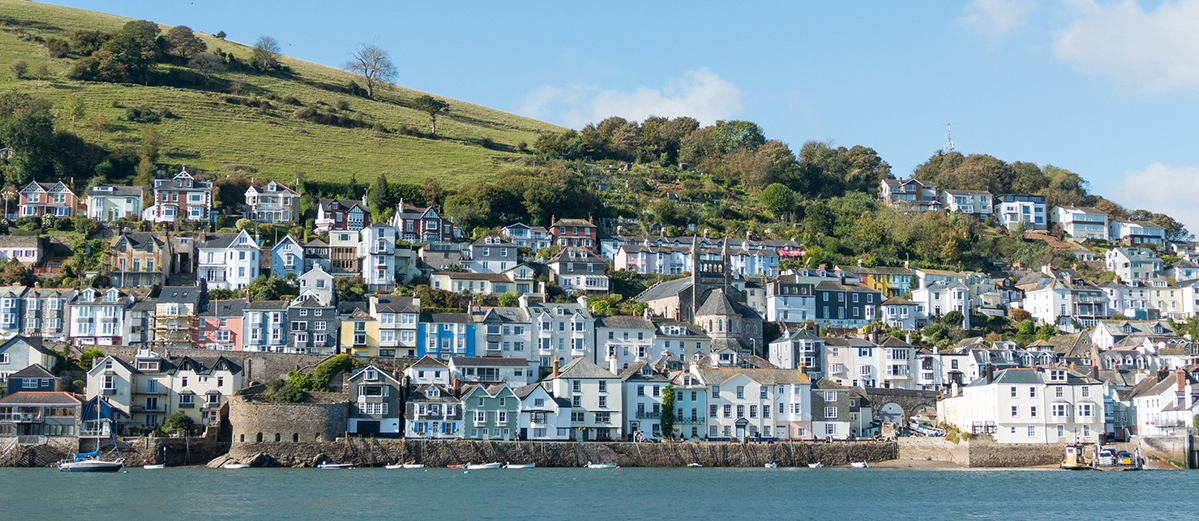 Houses overlooking the sea in Dartmouth, Devon, UK