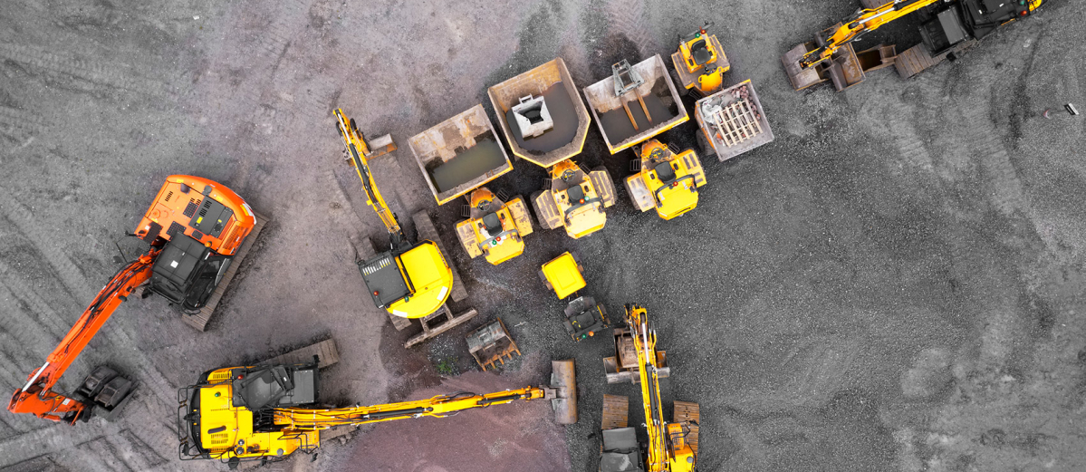 Ariel view of diggers and other construction equipment on a building site