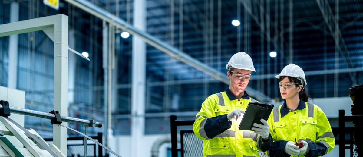 Engineers technology checking tablet