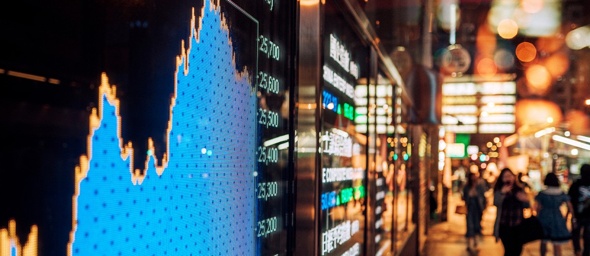 Financial stock exchange market display screen board on the street
