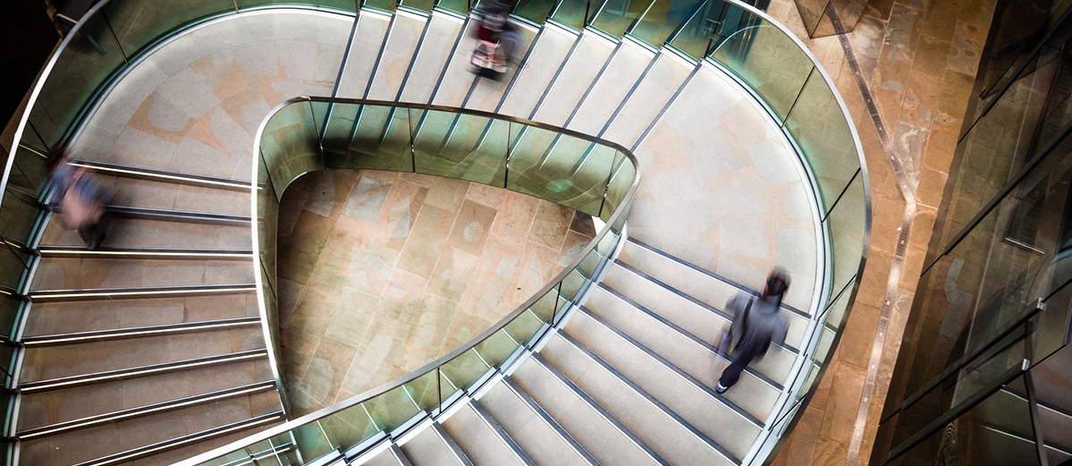 urban- people futuristic modern spiral staircase