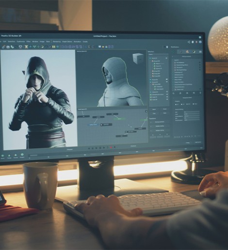 Guy making 3D animation for video game