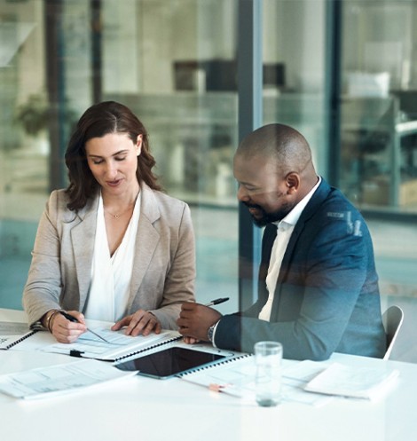 Paperwork, review and advice of woman, financial advisor or accountant support