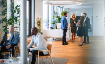 Conversation Groups on Break from Corporate Business Seminar