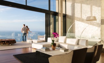 Standing on balcony modern house