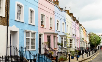 Blue and pink house street