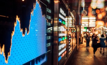 Financial stock exchange market display screen board on the street
