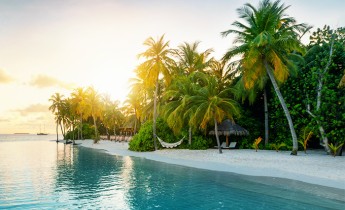 Photo of a tropical island beach with hammock