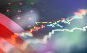 US flag overlayed with stock graph