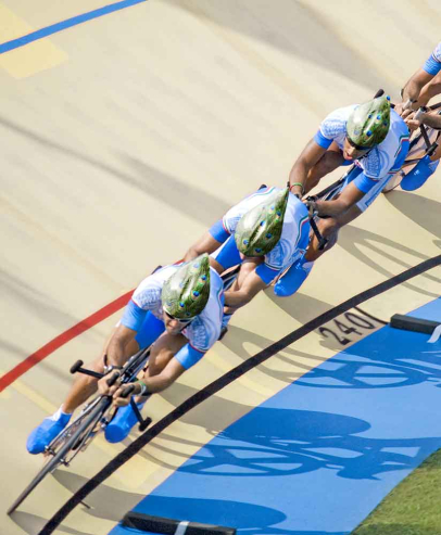 Velodrome cyclists racing