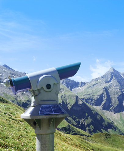 Blue telescope on hill